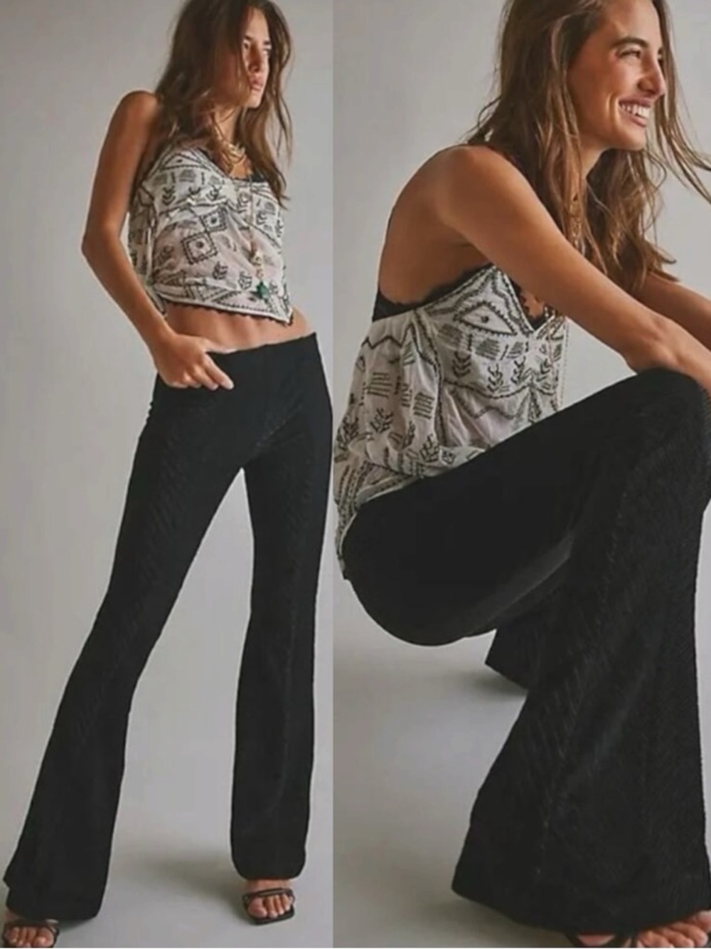 Free People Retro 70s Penny Pull-On Velvet Flare Pants Black Size XS NWT